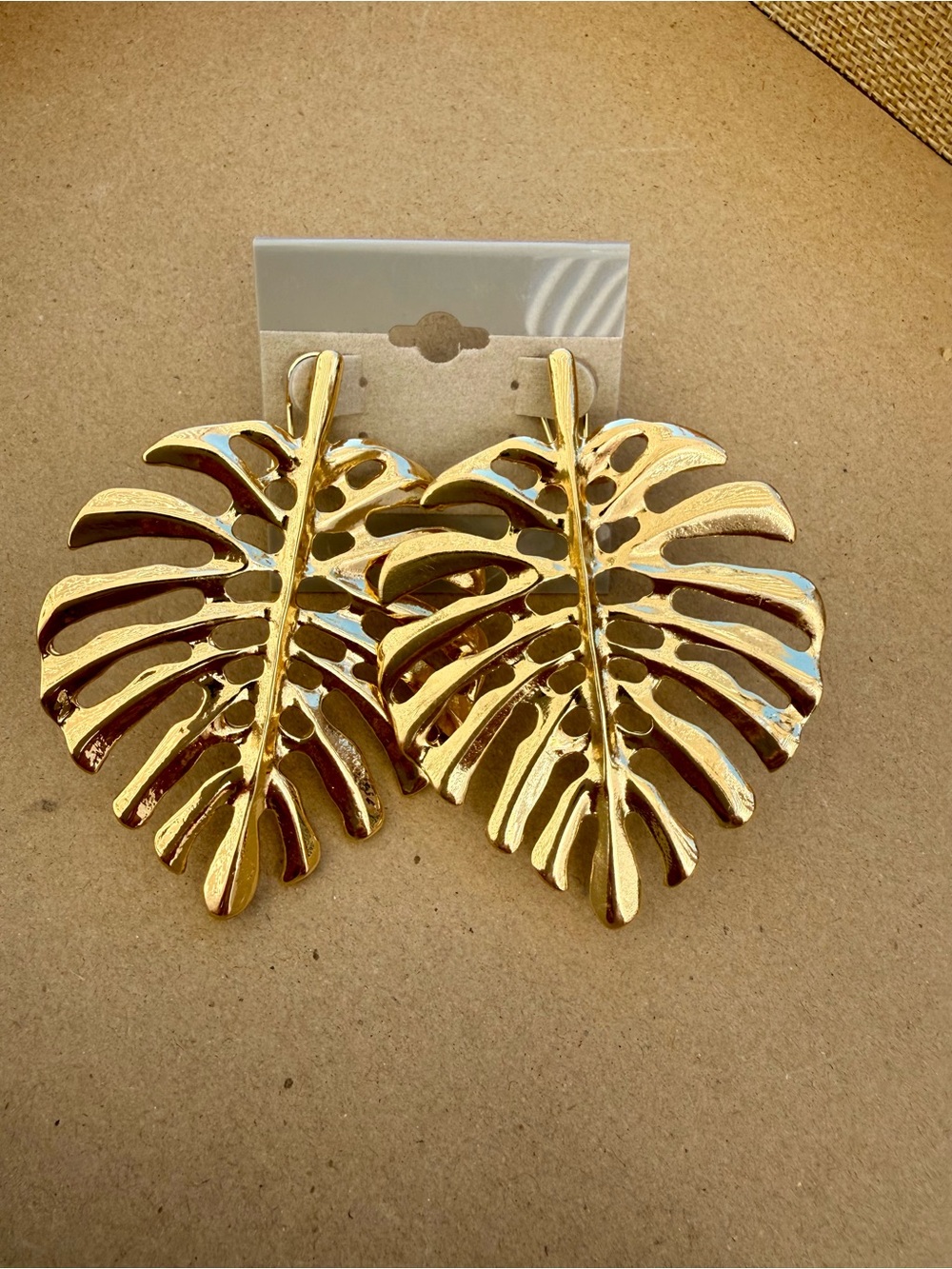 Gold Monstera Leaf Statement Earrings